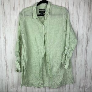Tahari 100% linen light green tunic top large